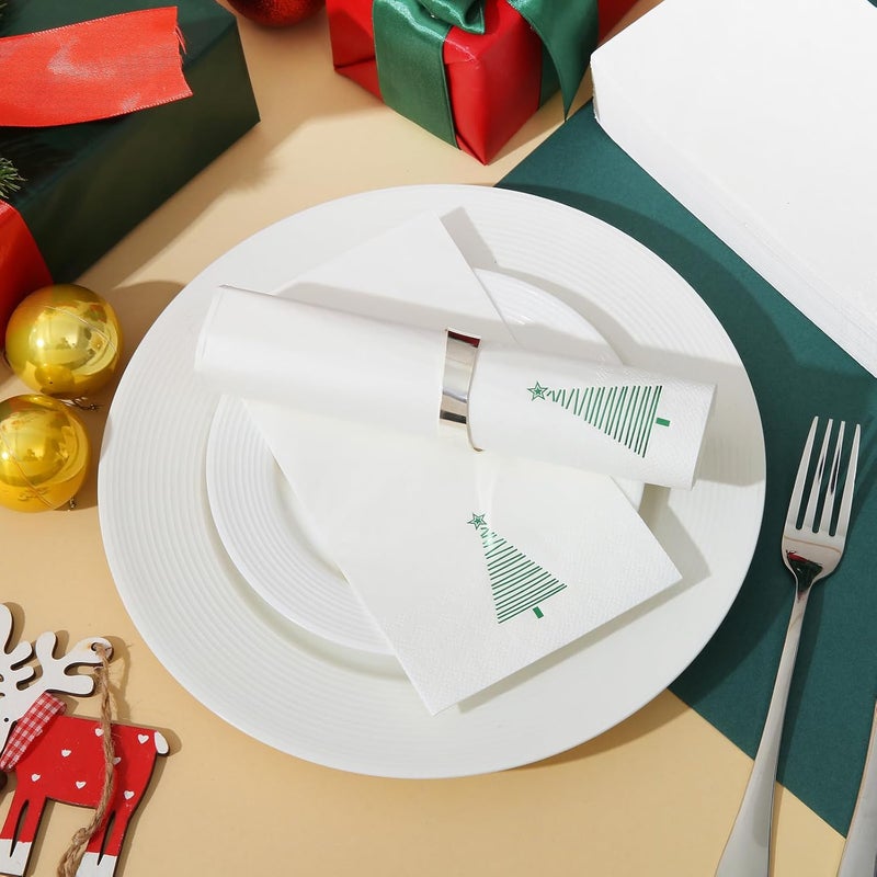 Tamone 100PCS 3-Ply Christmas Napkins - Green Christmas Tree Napkins Disposable - Premium Quality Dinner Napkins Soft and Absorbent - Image 5